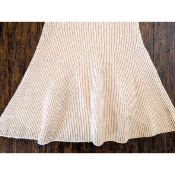 H&M Ribbed Knit High Waist Flared Midi Skirt Cream Beige - Picture 2 of 8